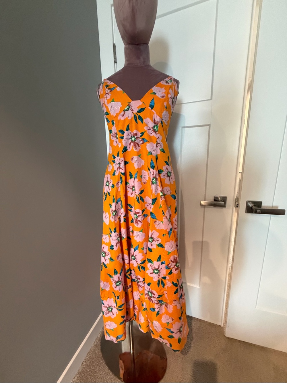 Yellow Floral Midi Dress with Pink Blossoms Free People